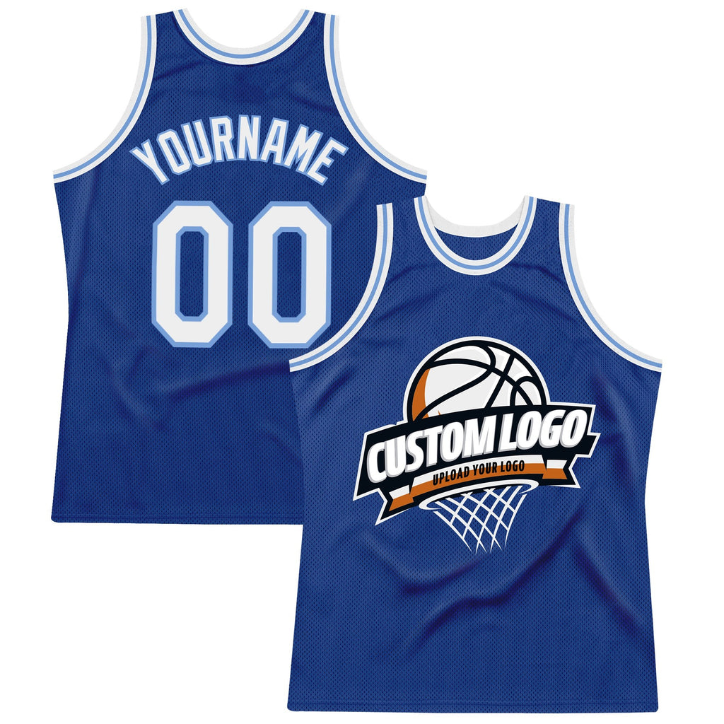 Custom Royal White-Light Blue Authentic Throwback Basketball Jersey photo 1
