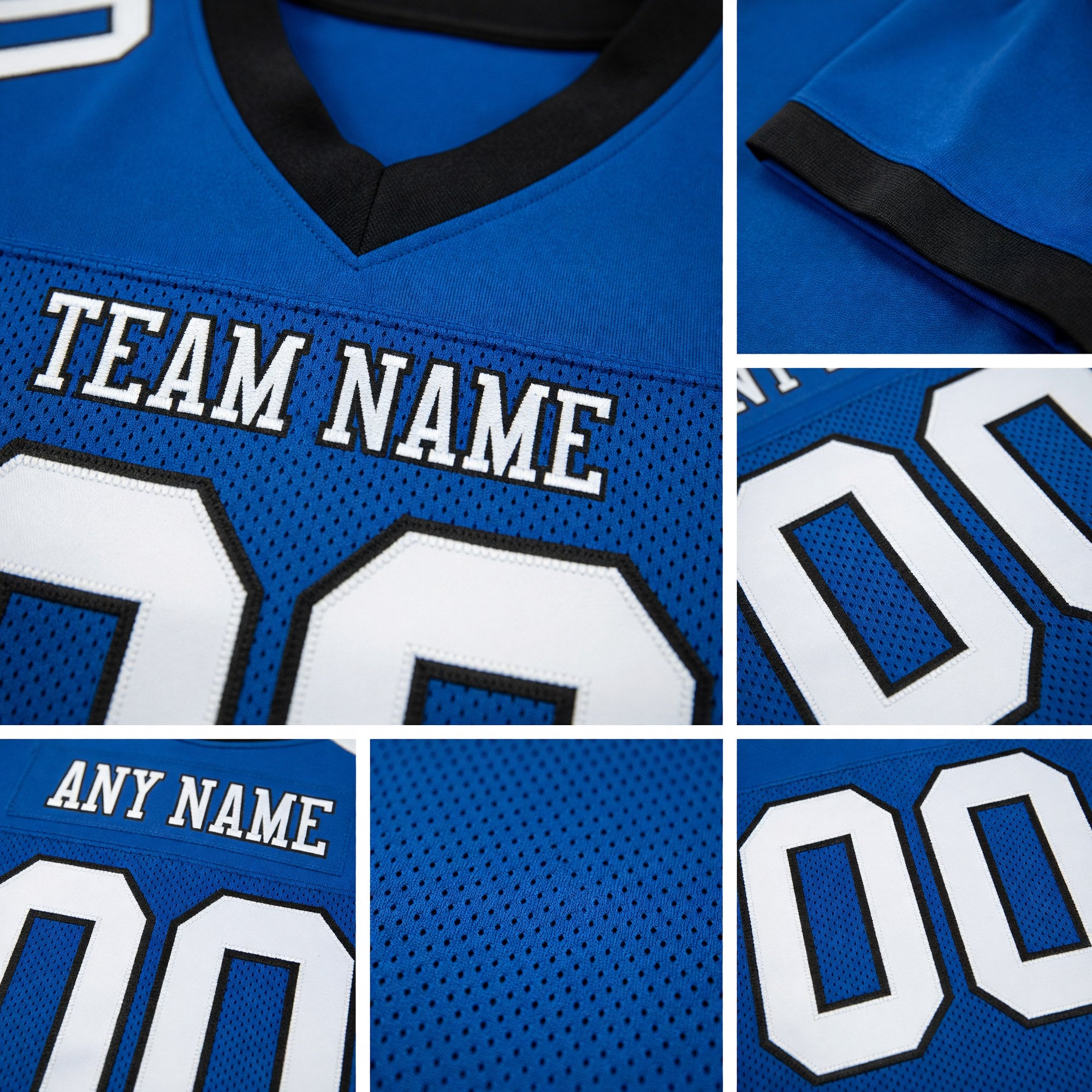 Custom Royal White-Balck Mesh Authentic Football Jersey detail