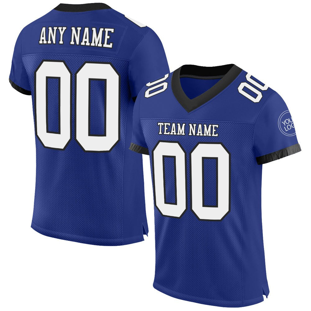 Custom Royal White-Balck Mesh Authentic Football Jersey photo 1