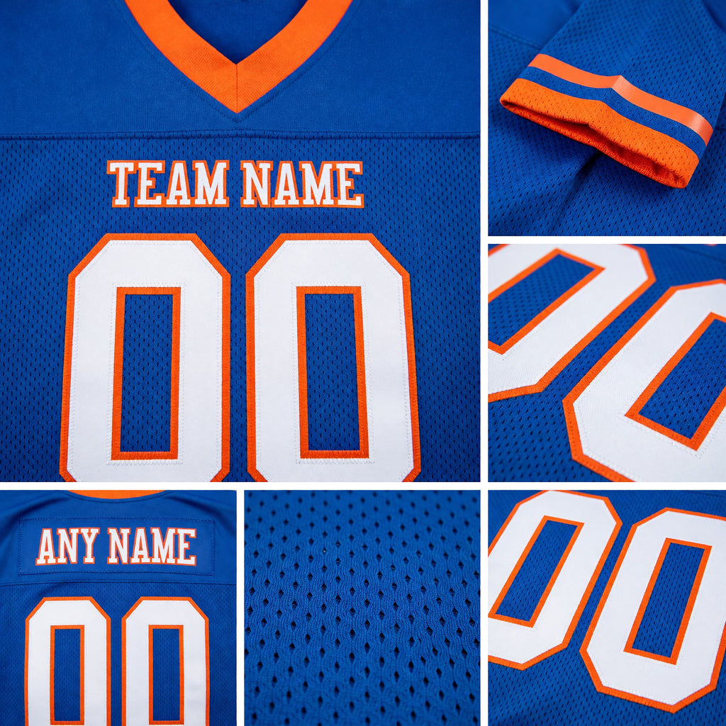 Custom Royal White-Orange Mesh Authentic Football Jersey detail