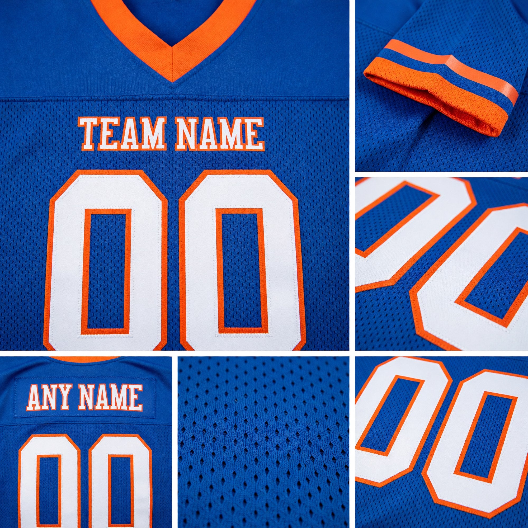 Custom Royal White-Orange Mesh Authentic Football Jersey detail