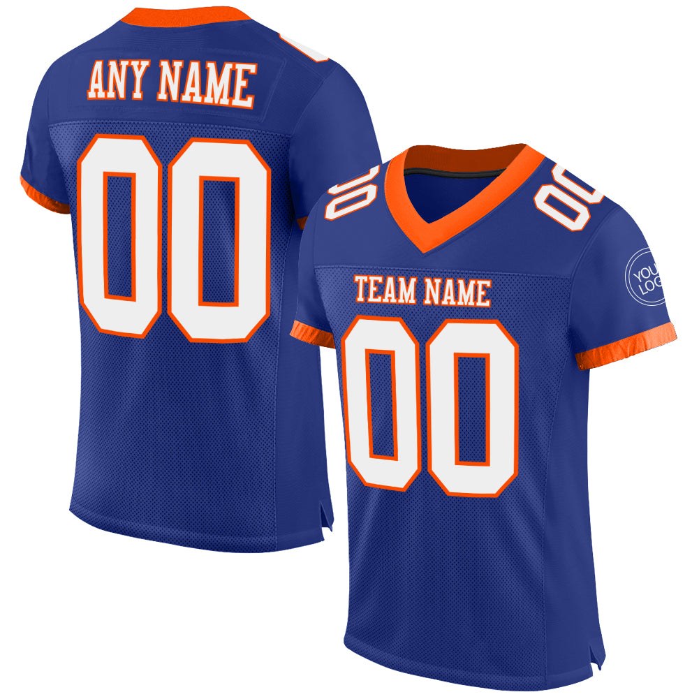 Custom Royal White-Orange Mesh Authentic Football Jersey photo 1