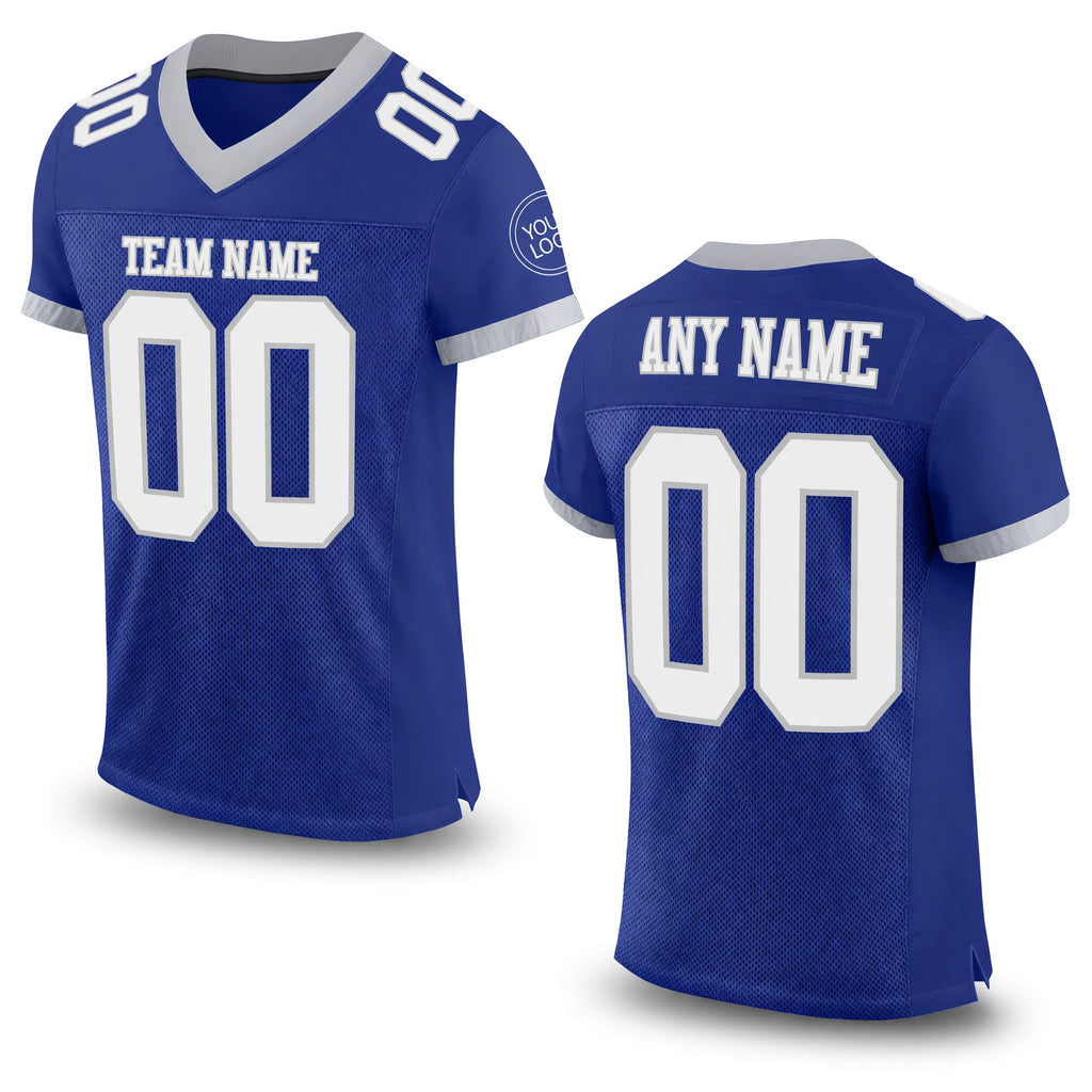 Custom Royal White-Gray Mesh Authentic Football Jersey