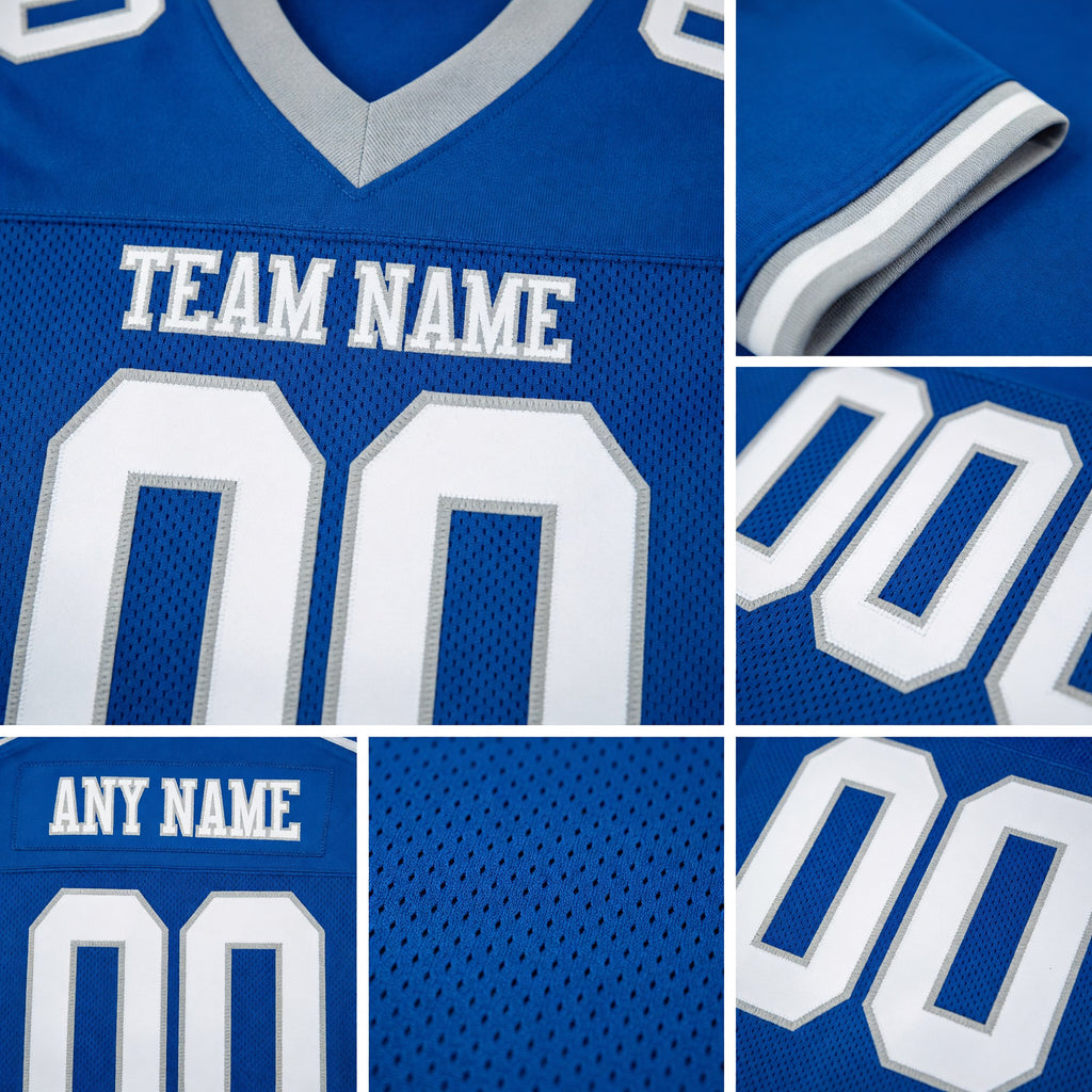 Custom Royal White-Gray Mesh Authentic Football Jersey detail