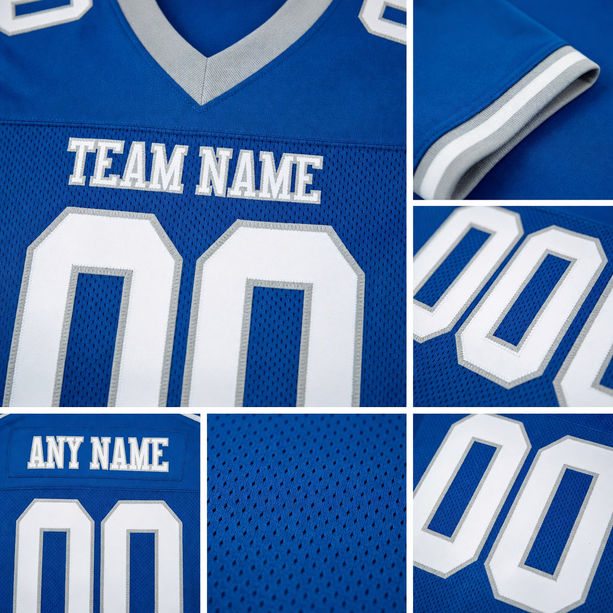 Custom Royal White-Gray Mesh Authentic Football Jersey detail