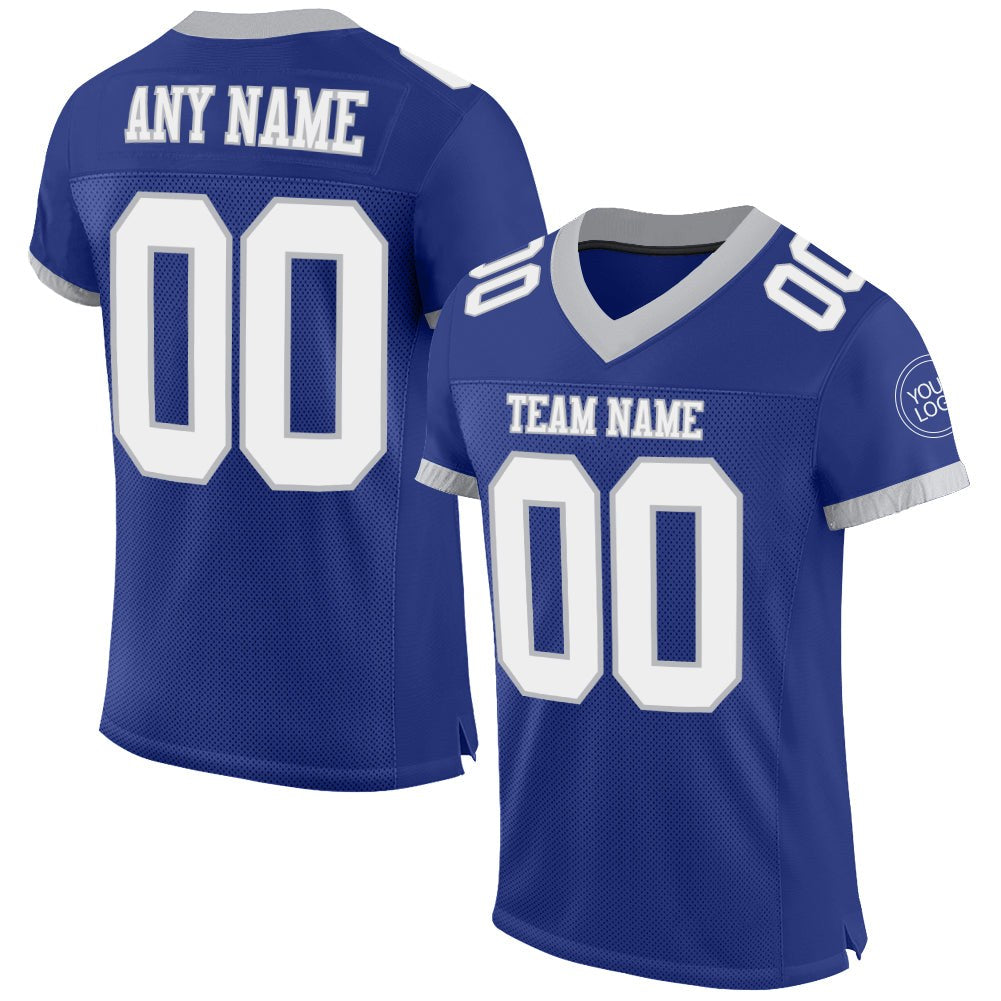 Custom Royal White-Gray Mesh Authentic Football Jersey photo 1