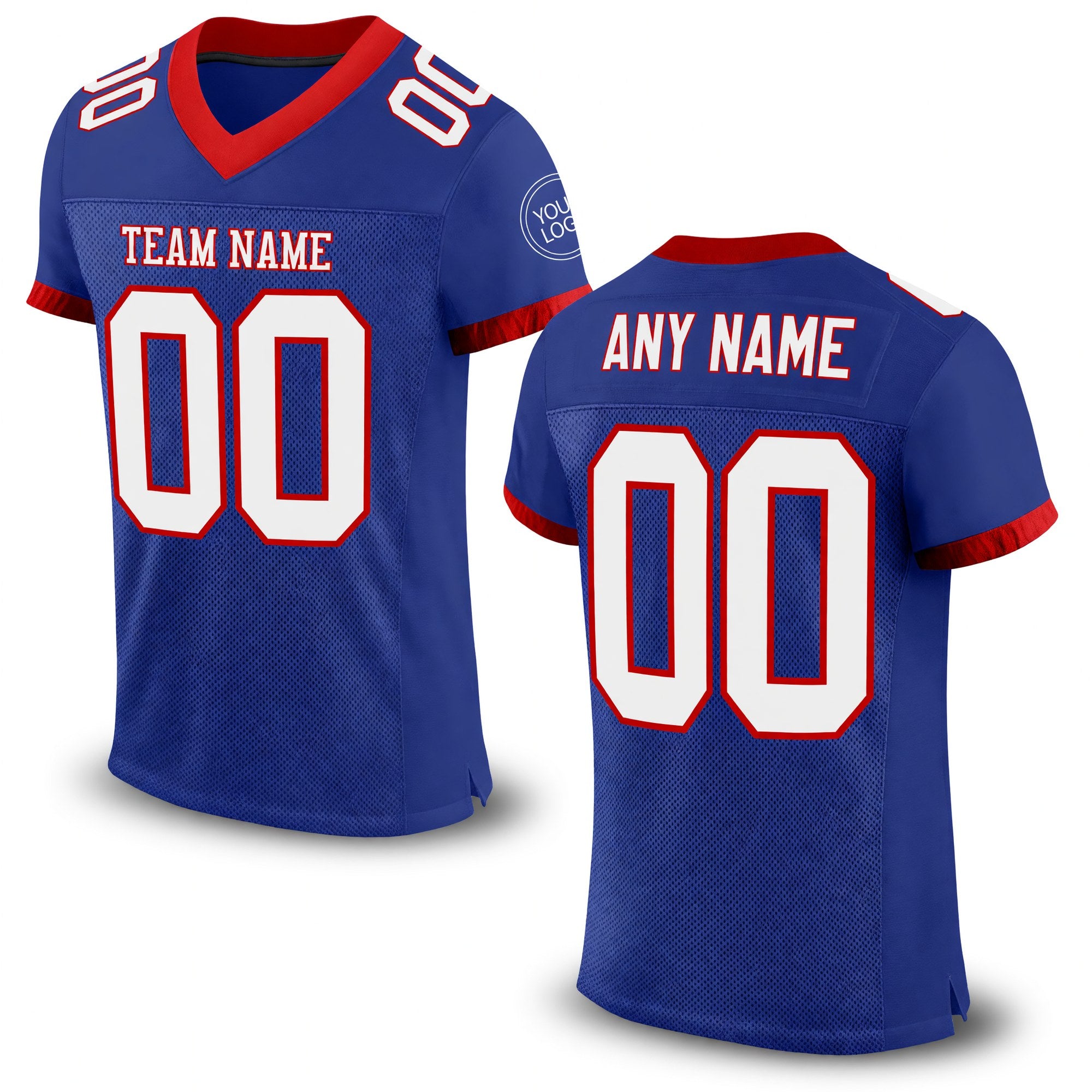 Custom Royal White-Red Mesh Authentic Football Jersey
