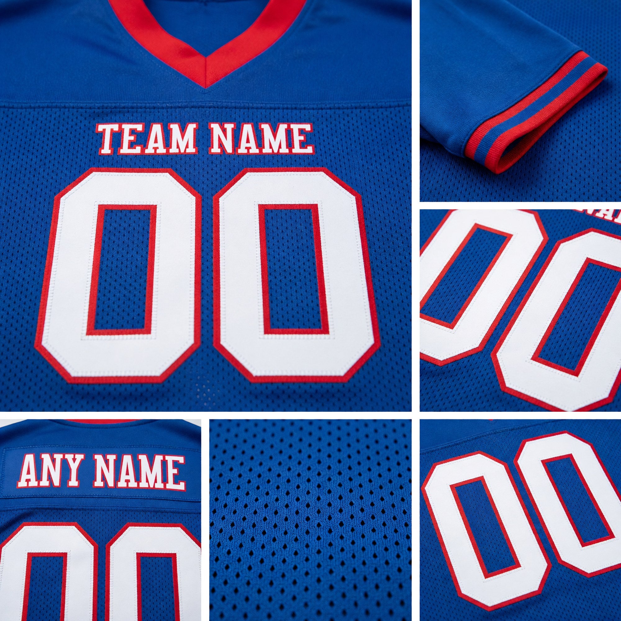 Custom Royal White-Red Mesh Authentic Football Jersey detail