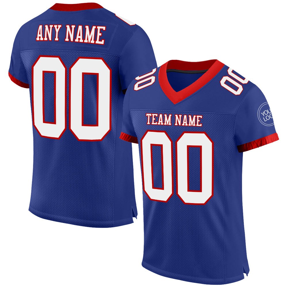 Custom Royal White-Red Mesh Authentic Football Jersey photo 1