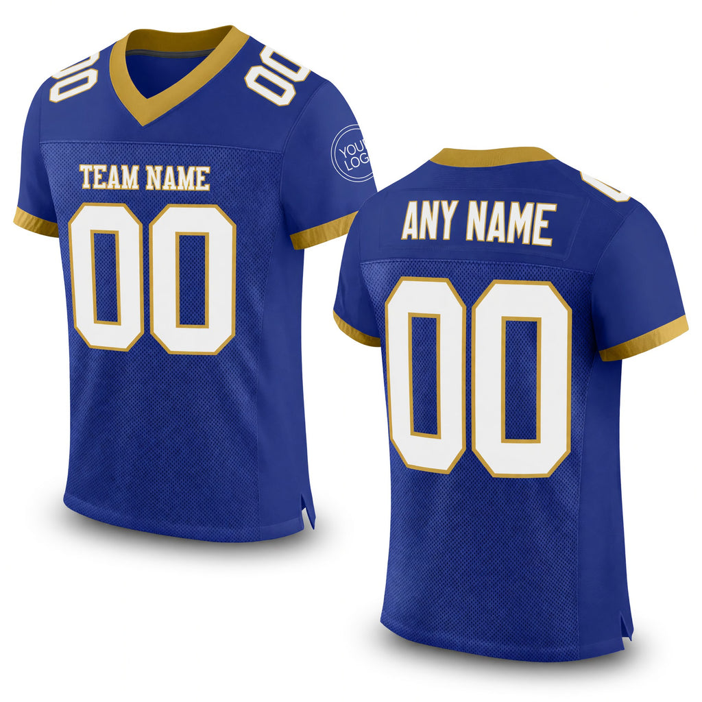 Custom Royal White-Old Gold Mesh Authentic Football Jersey