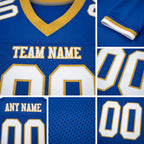 Custom Royal White-Old Gold Mesh Authentic Football Jersey detail