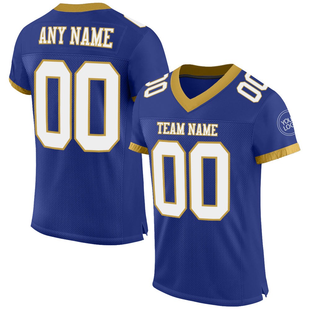 Custom Royal White-Old Gold Mesh Authentic Football Jersey photo 1