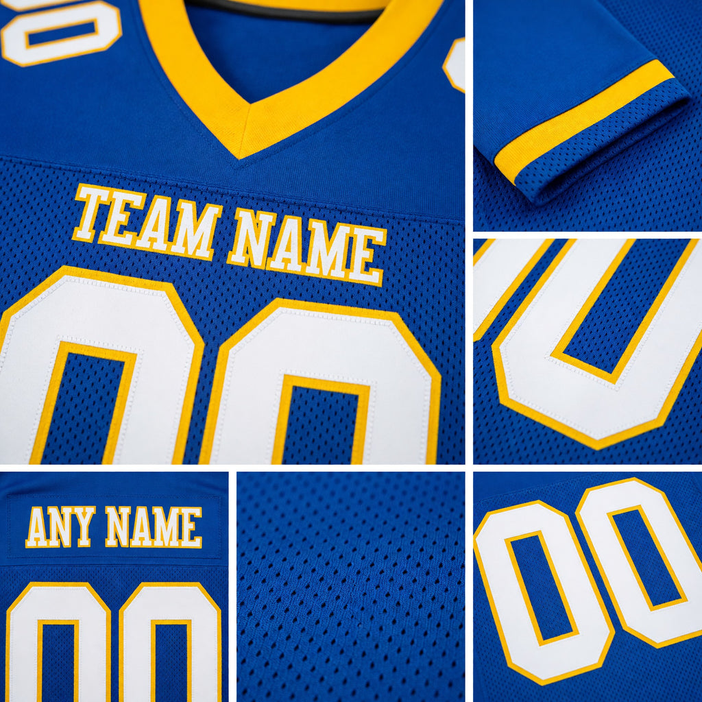 Custom Royal White-Gold Mesh Authentic Football Jersey detail