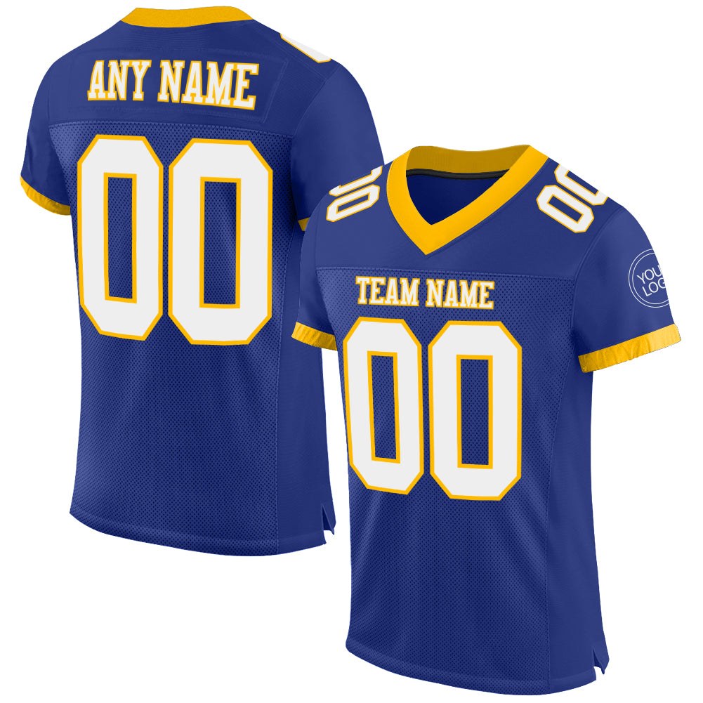 Custom Royal White-Gold Mesh Authentic Football Jersey photo 1