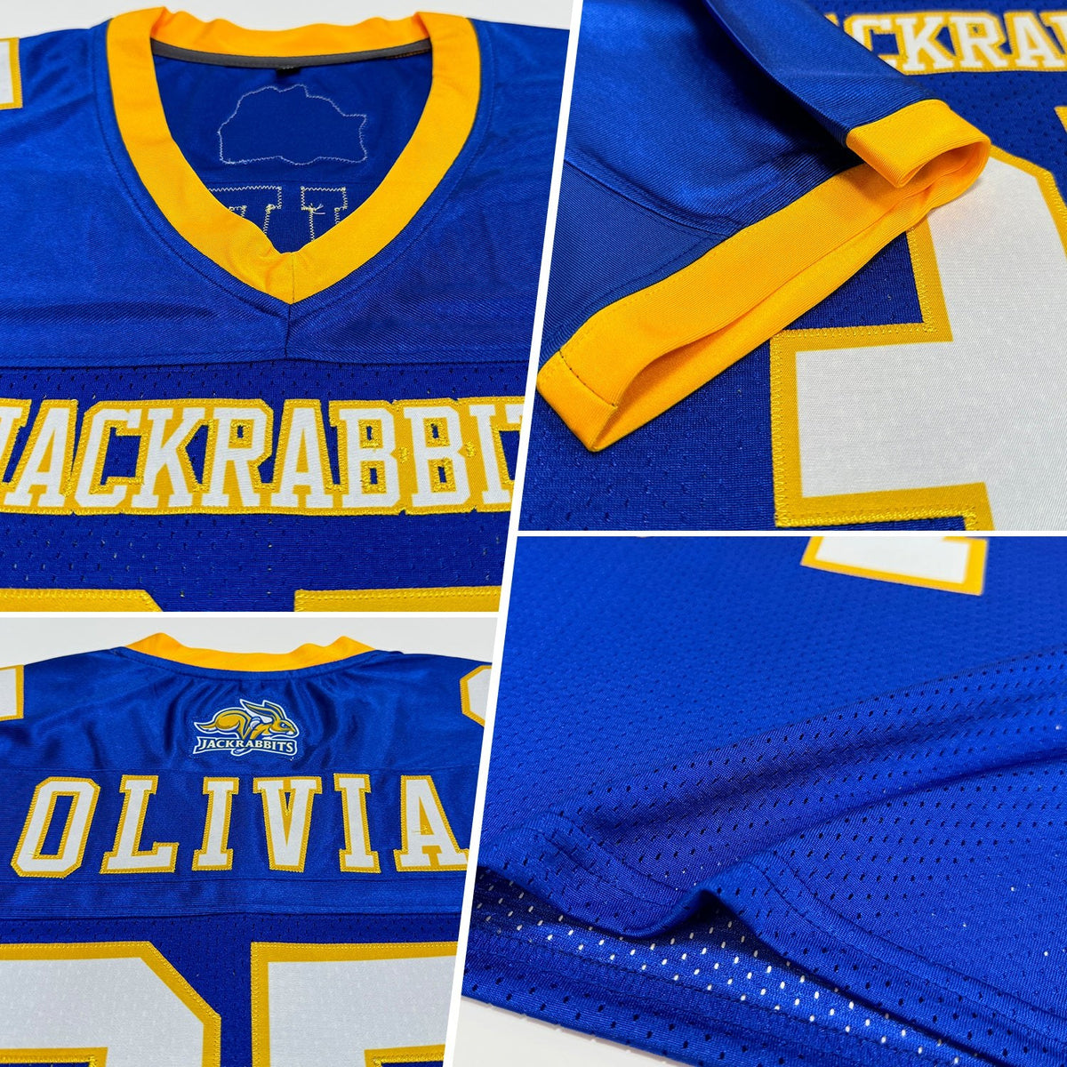 Custom Royal White-Gold Mesh Authentic Football Jersey photo 2