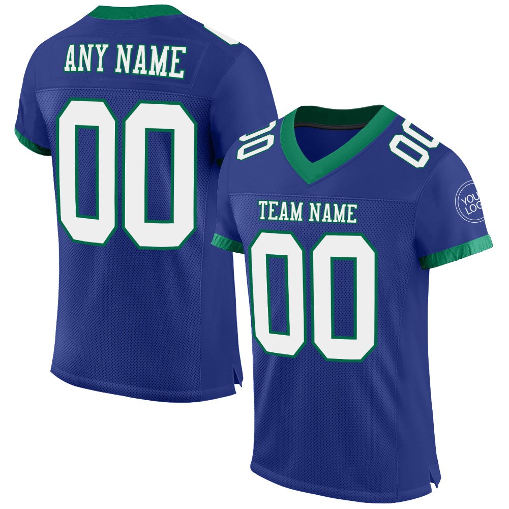 Custom Royal White-Kelly Green Mesh Authentic Football Jersey photo 1