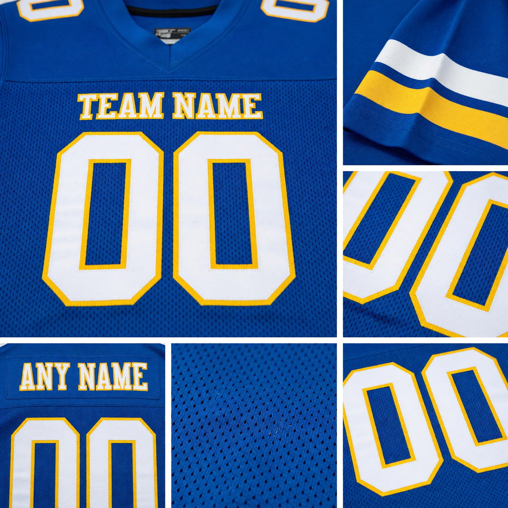 Custom Royal White-Yellow Mesh Authentic Football Jersey detail