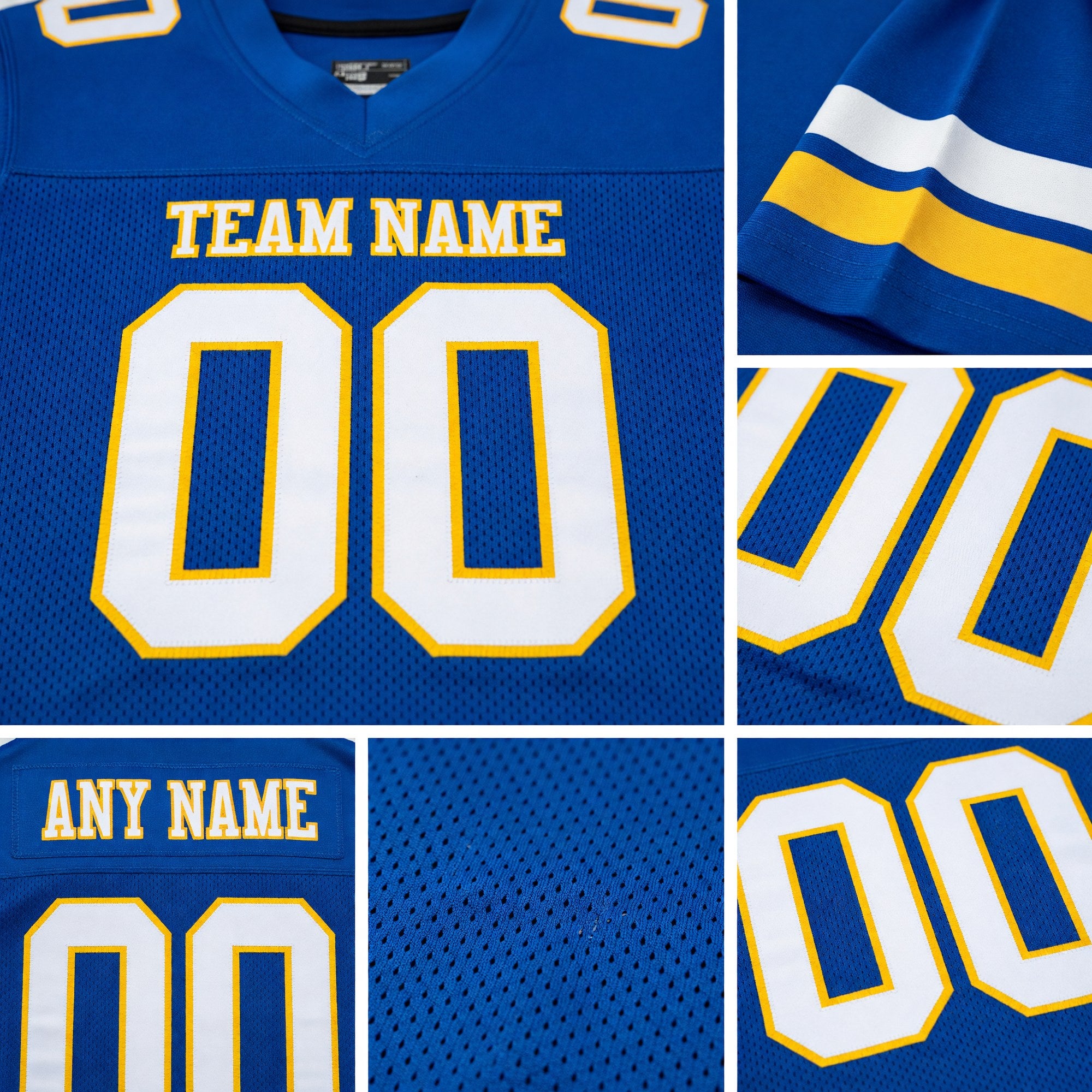 Custom Royal White-Yellow Mesh Authentic Football Jersey detail