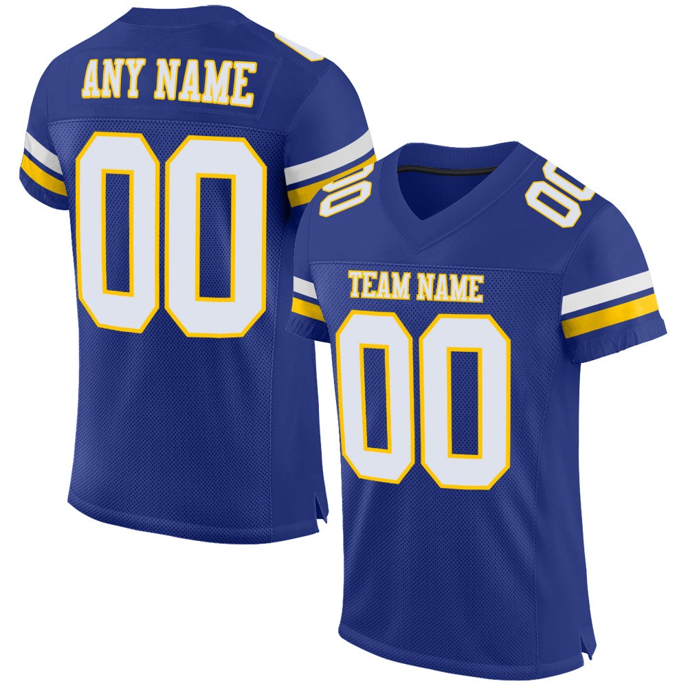 Custom Royal White-Yellow Mesh Authentic Football Jersey photo 1