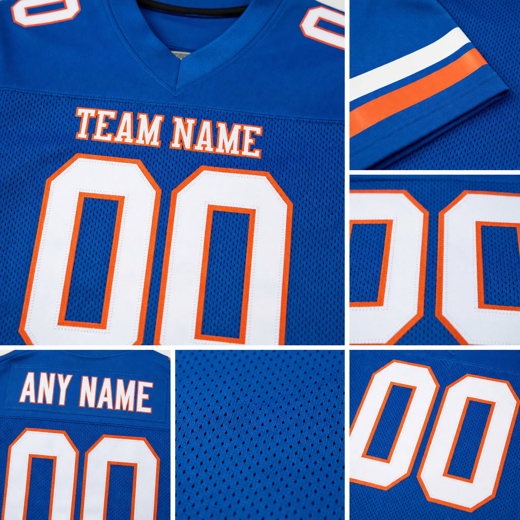 Custom Royal White-Orange Mesh Authentic Football Jersey detail