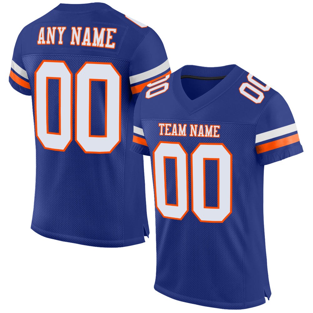 Custom Royal White-Orange Mesh Authentic Football Jersey photo 1