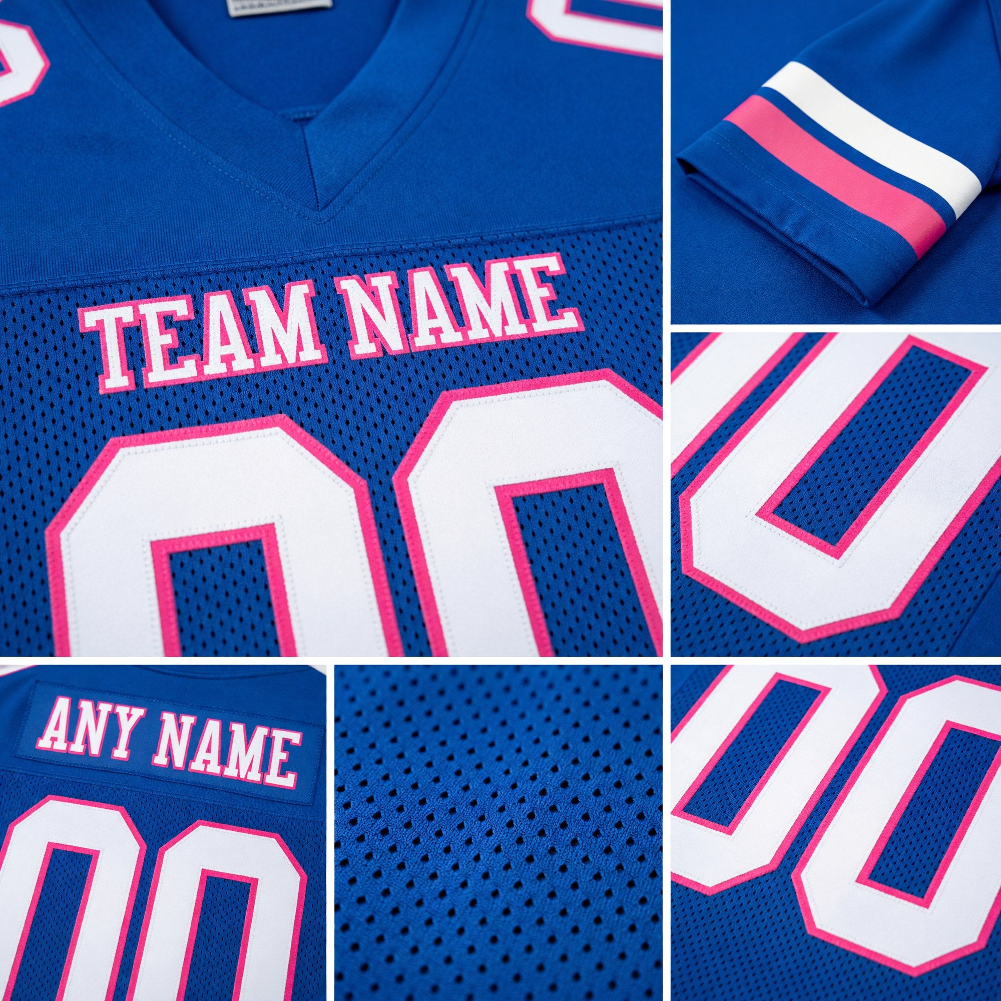 Custom Royal White-Pink Mesh Authentic Football Jersey detail