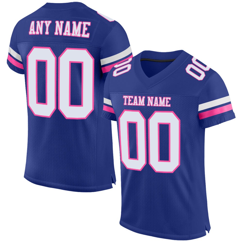 Custom Royal White-Pink Mesh Authentic Football Jersey photo 1