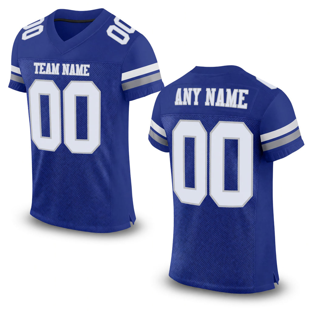 Custom Royal White-Gray Mesh Authentic Football Jersey
