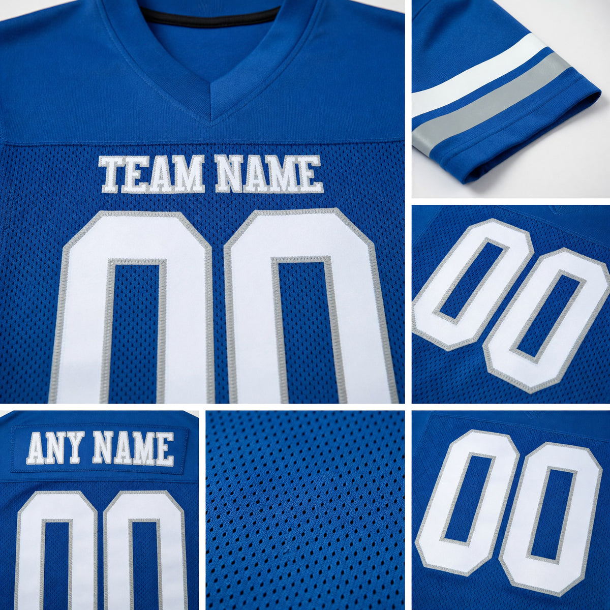 Custom Royal White-Gray Mesh Authentic Football Jersey detail