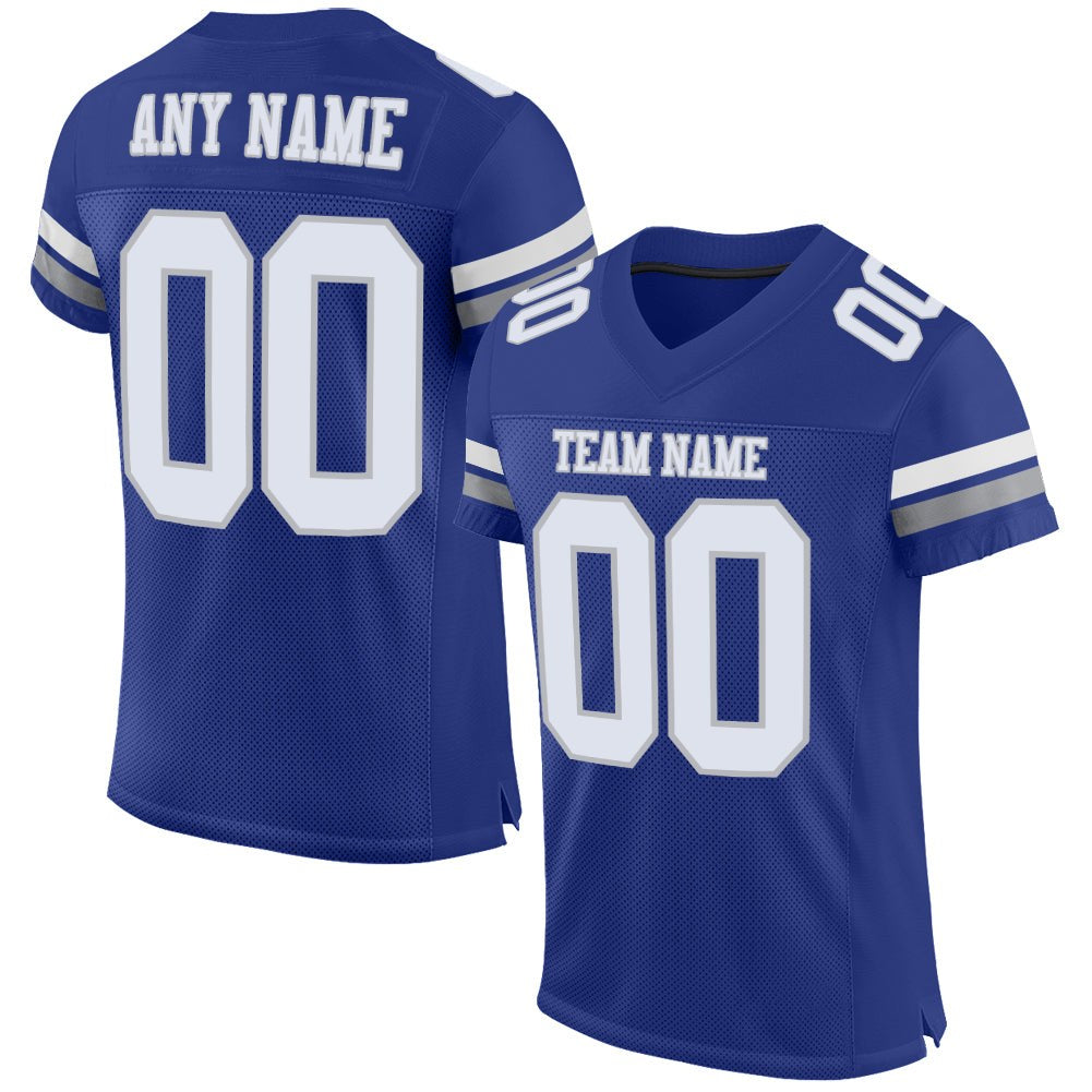 Custom Royal White-Gray Mesh Authentic Football Jersey photo 1
