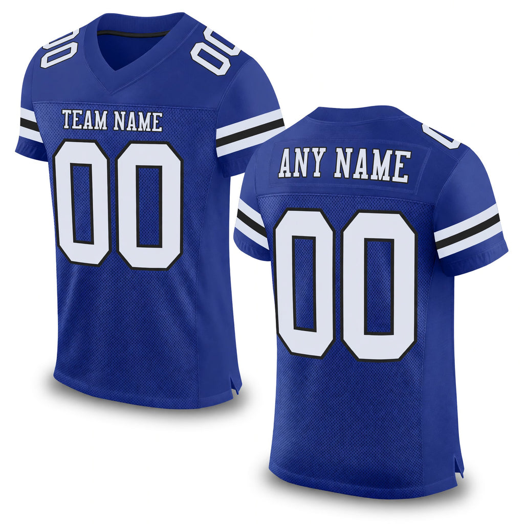 Custom Royal White-Black Mesh Authentic Football Jersey