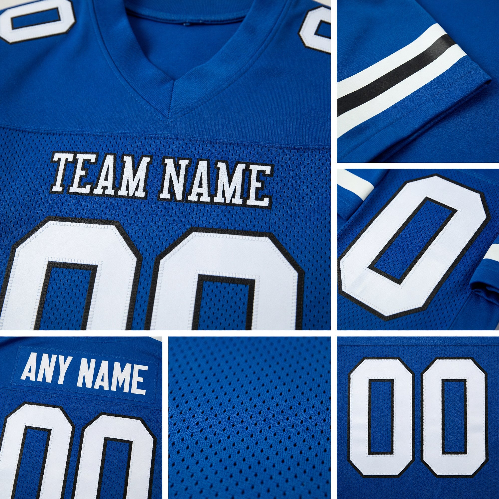 Custom Royal White-Black Mesh Authentic Football Jersey detail