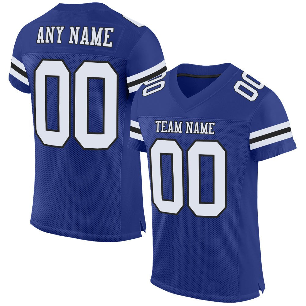 Custom Royal White-Black Mesh Authentic Football Jersey photo 1