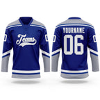Custom Royal White-Gray Hockey Lace Neck Jersey