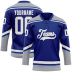 Custom Royal White-Gray Hockey Lace Neck Jersey photo 1