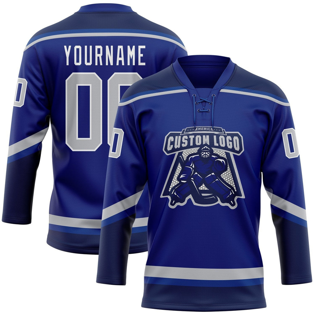 Custom Royal Gray-Navy Hockey Lace Neck Jersey photo 2