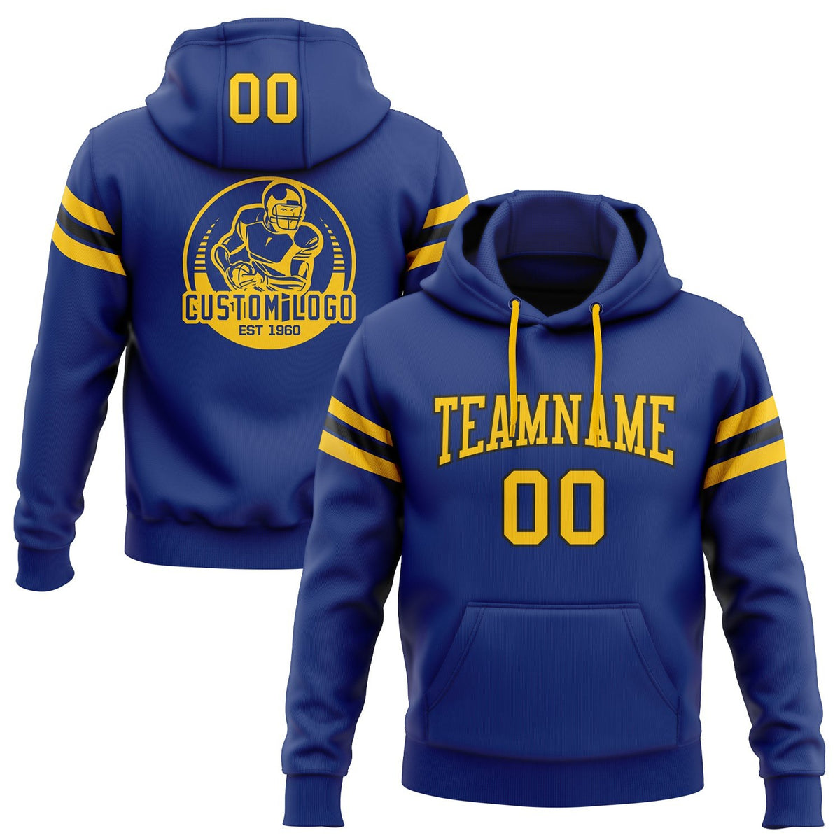 Custom Stitched Royal Yellow-Black Football Pullover Sweatshirt Hoodie photo 1
