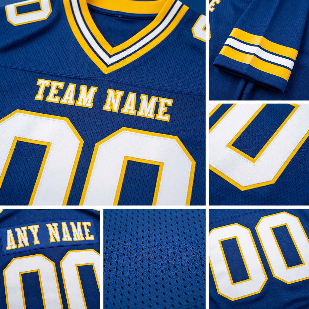 Custom Royal White-Yellow Authentic Football Jersey detail