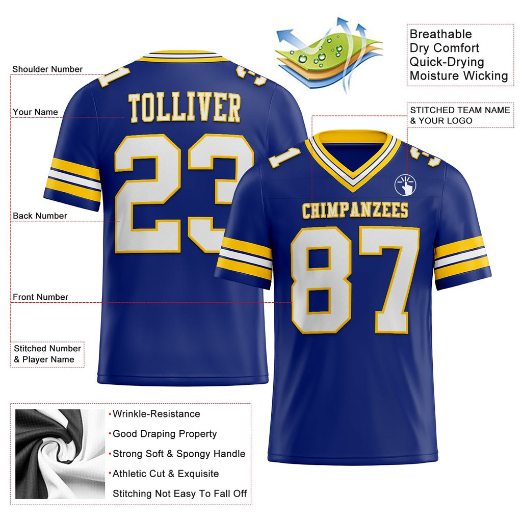 Custom Royal White-Yellow Authentic Football Jersey photo 2