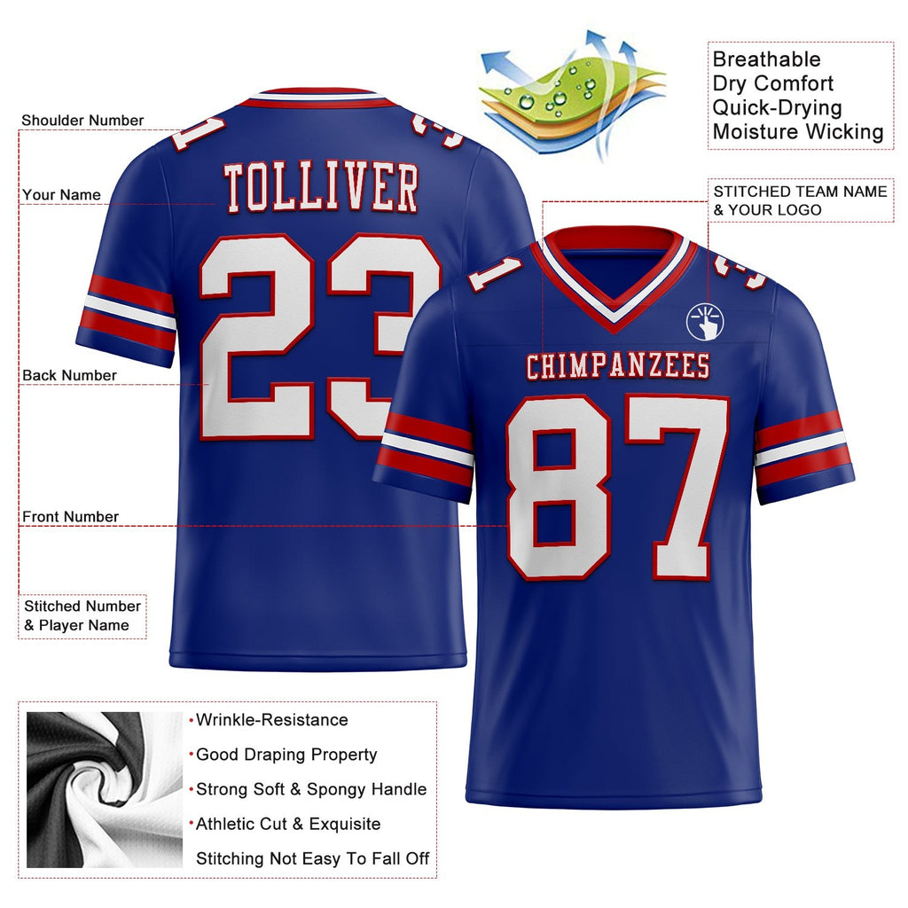 Custom Royal White-Red Authentic Football Jersey photo 2