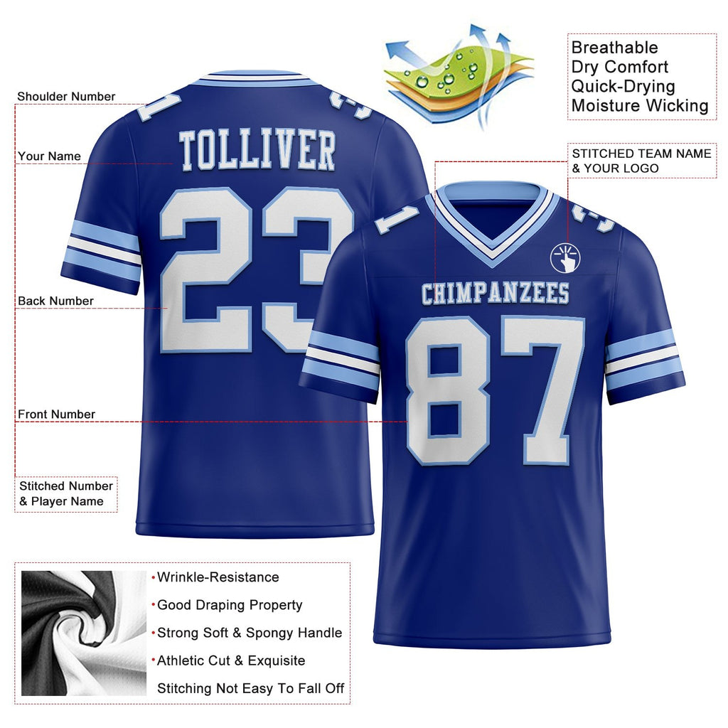 Custom Royal White-Light Blue Authentic Football Jersey photo 2