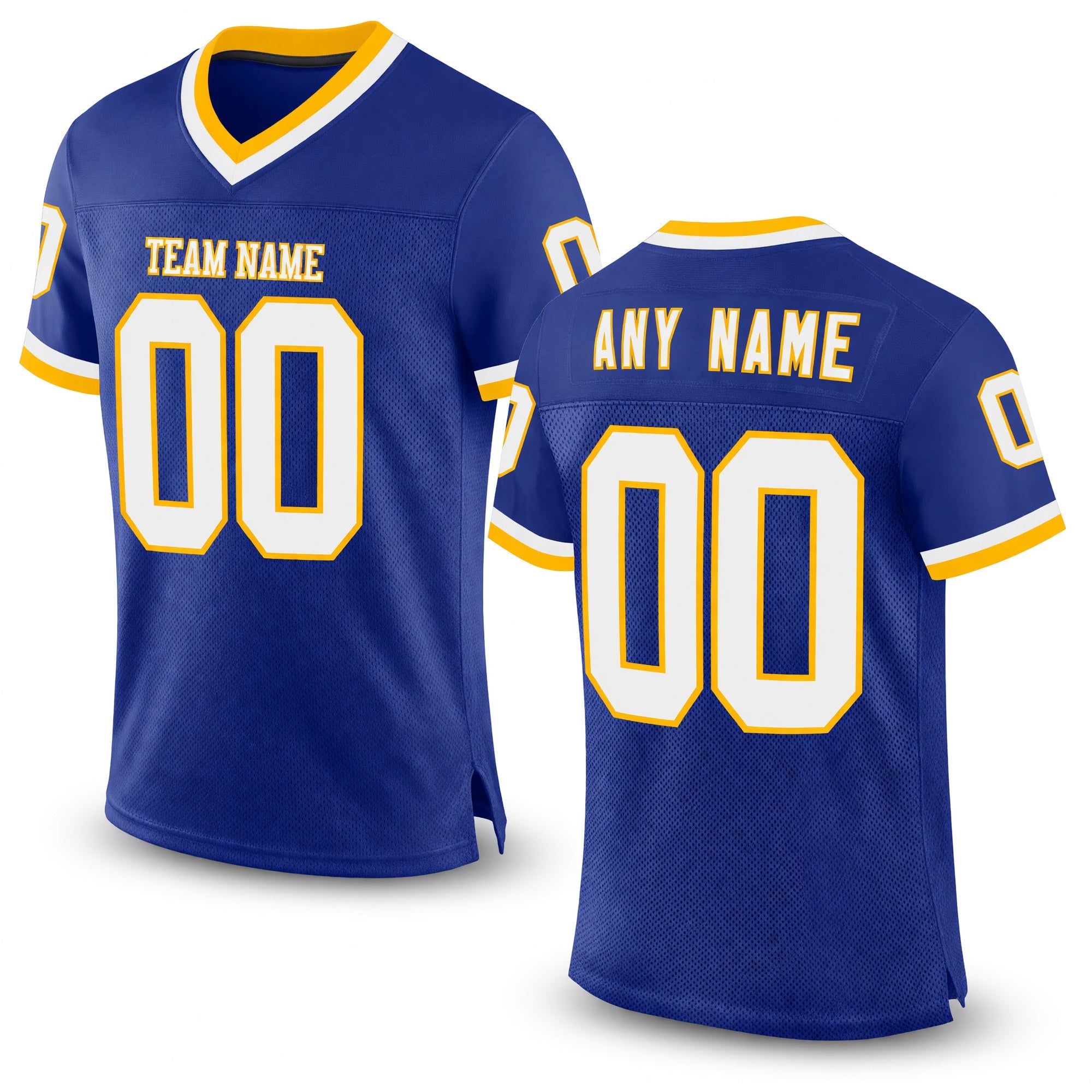 Custom Royal White-Gold Mesh Authentic Throwback Football Jersey