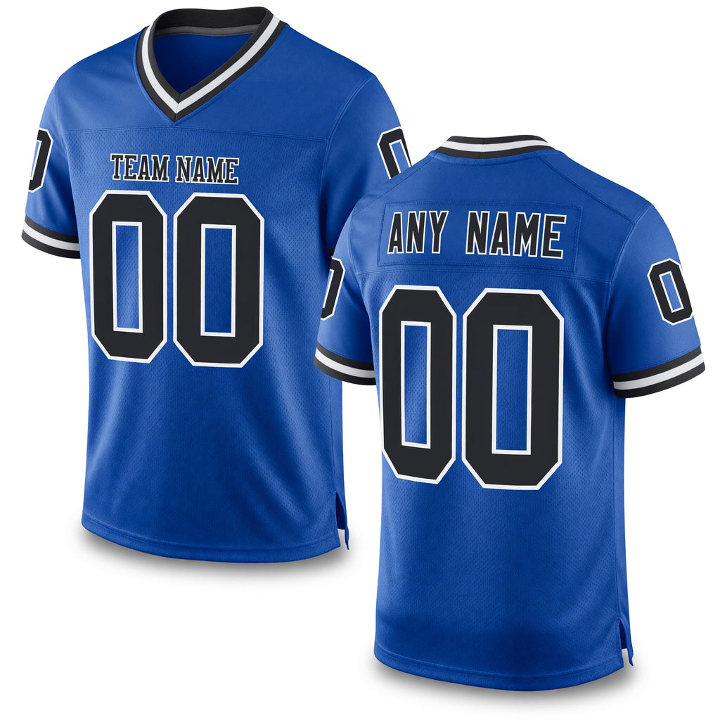 Custom Royal Black-White Mesh Authentic Throwback Football Jersey