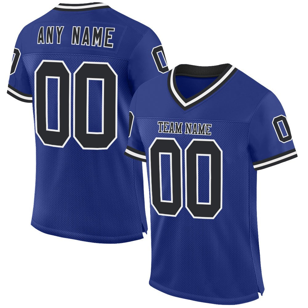Custom Royal Black-White Mesh Authentic Throwback Football Jersey photo 1