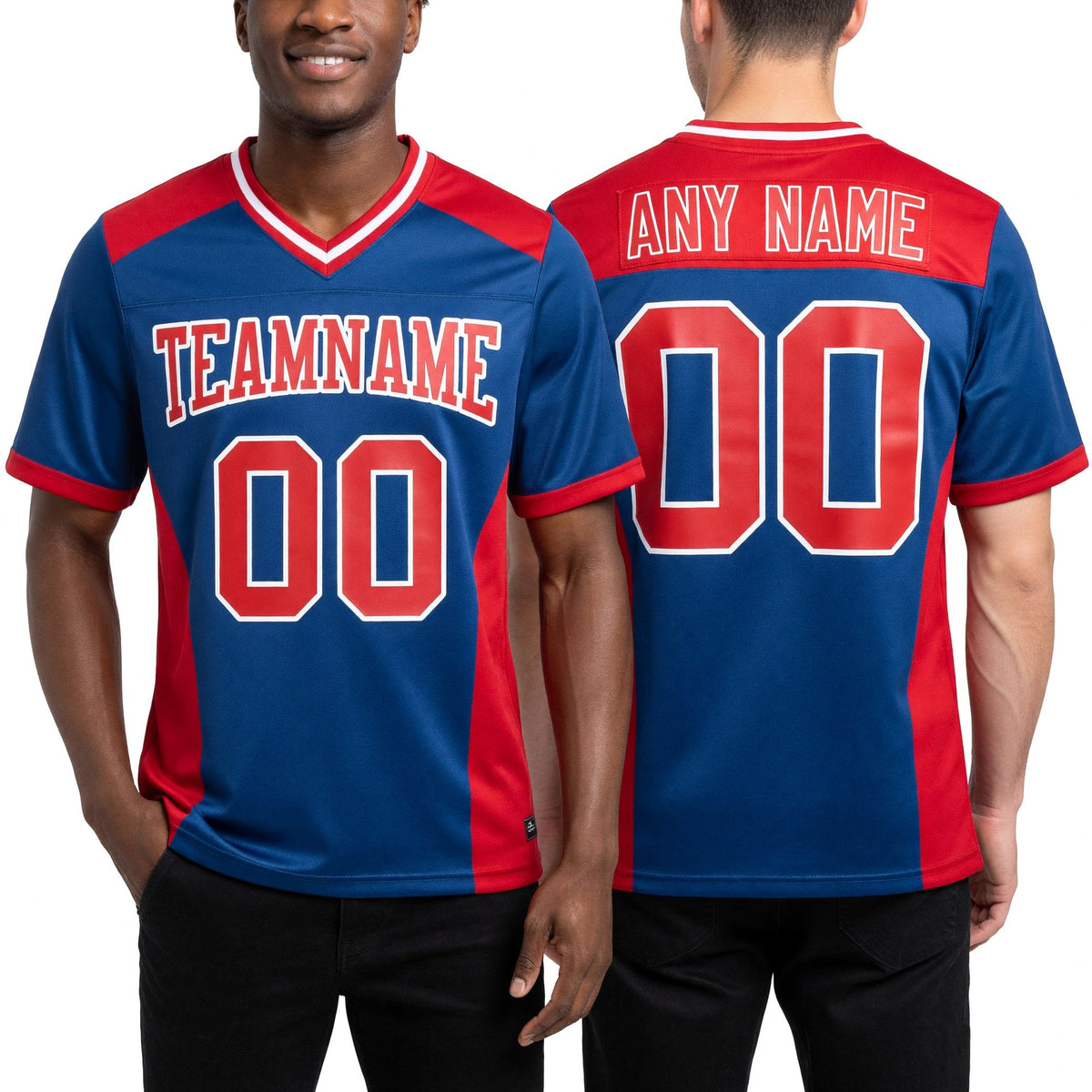 Custom Royal Red-White Authentic Football Jersey worn front and back