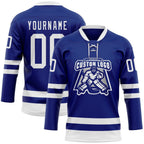 Custom Royal White Hockey Lace Neck Jersey photo 2