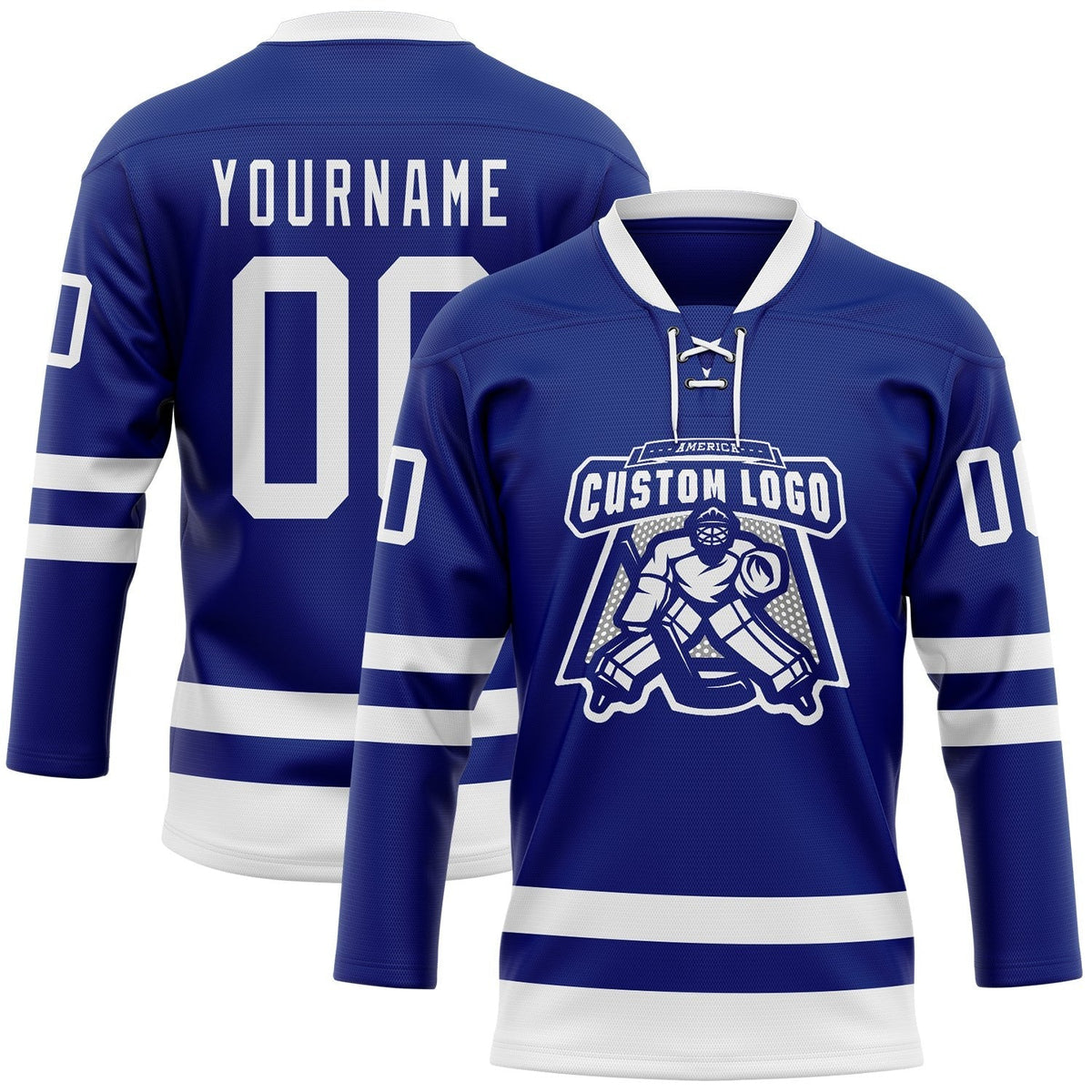 Custom Royal White Hockey Lace Neck Jersey photo 2