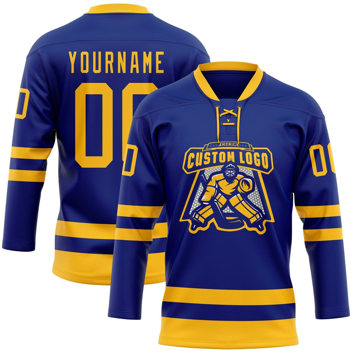 Custom Royal Gold Hockey Lace Neck Jersey photo 2