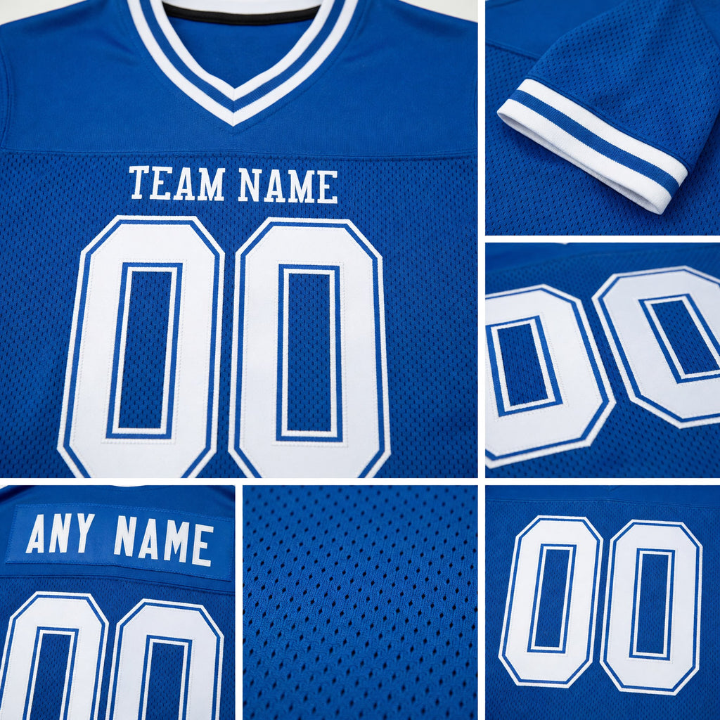 Custom Royal White Mesh Authentic Throwback Football Jersey detail
