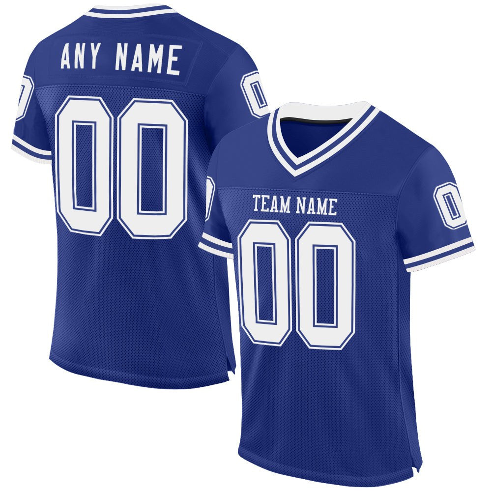 Custom Royal White Mesh Authentic Throwback Football Jersey photo 1